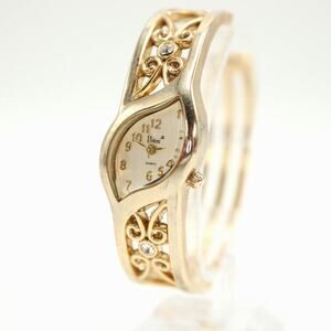 Vivani Womens Gold Tone Elegant Jewel Watch 21mm Dial Cuff Band w New Battery